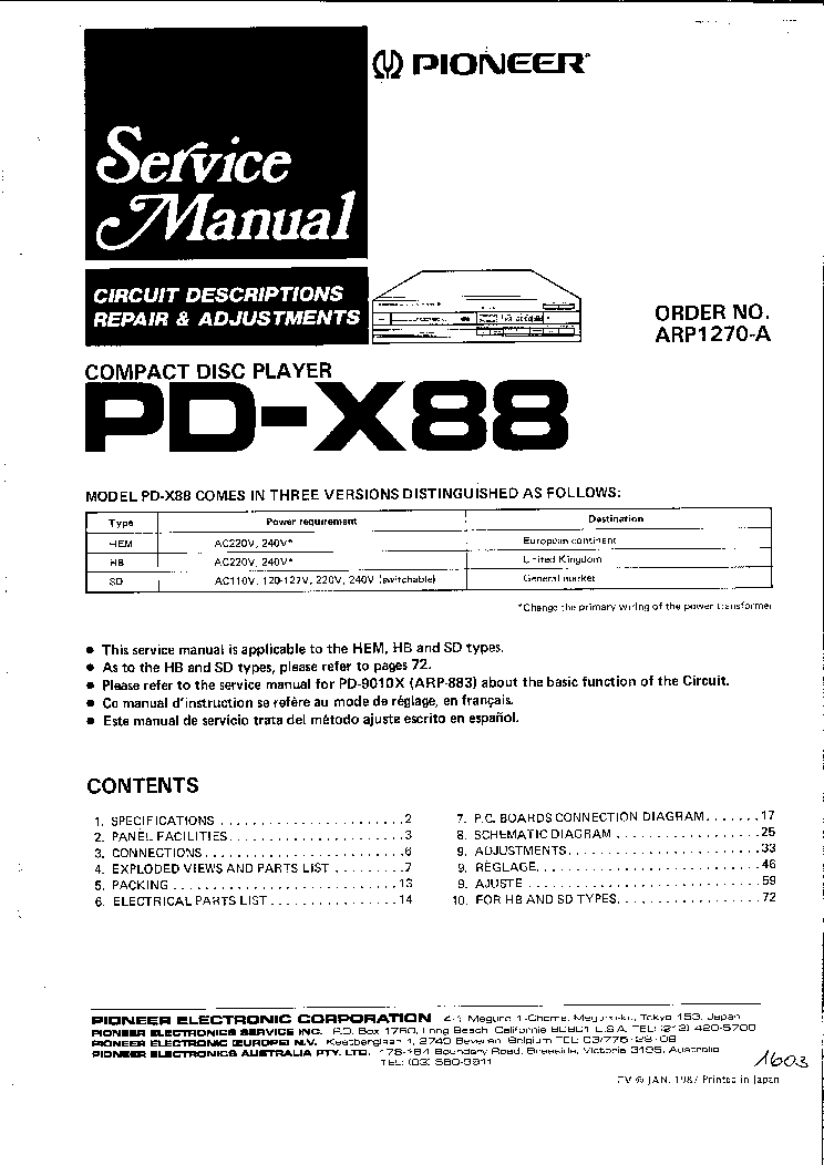 PIONEER PD-X88 SM service manual (1st page)