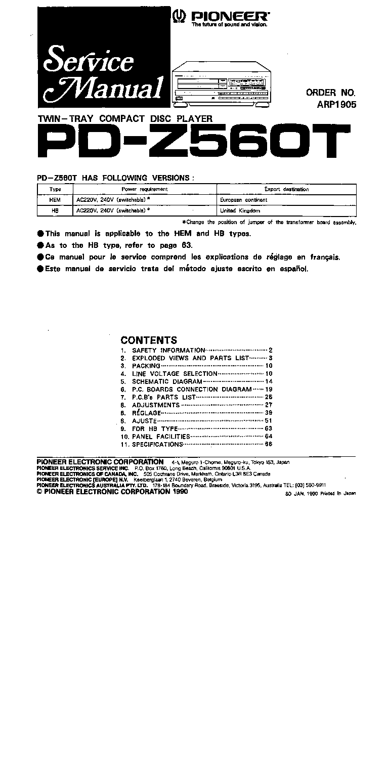 PIONEER PD-Z560T service manual (1st page)