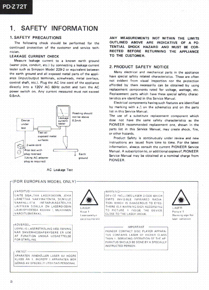 PIONEER PD-Z72T service manual (2nd page)