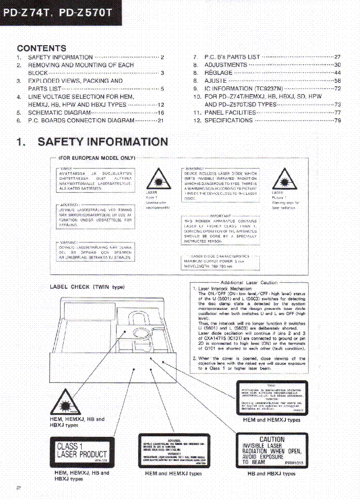 PIONEER PD-Z74T Z570T service manual (2nd page)