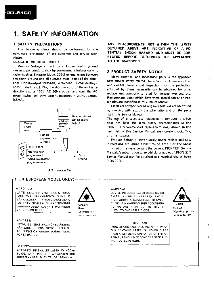 PIONEER PD6100 service manual (2nd page)