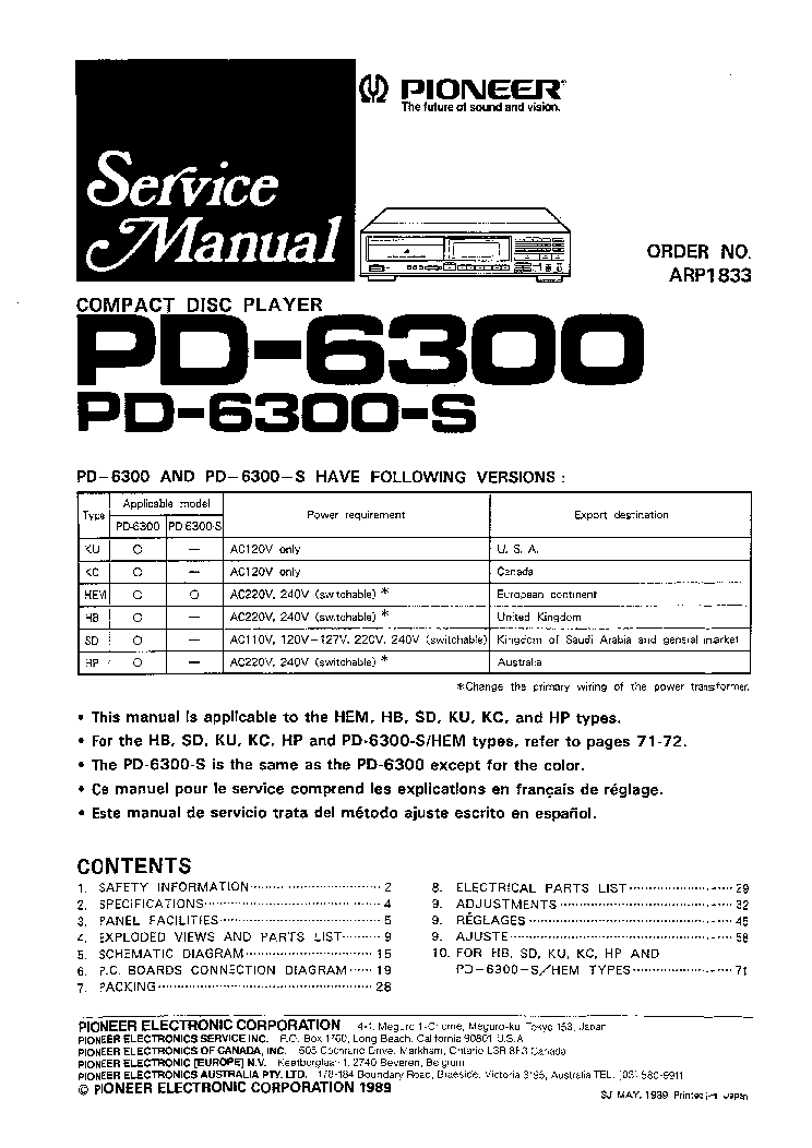 PIONEER PD6300 service manual (1st page)