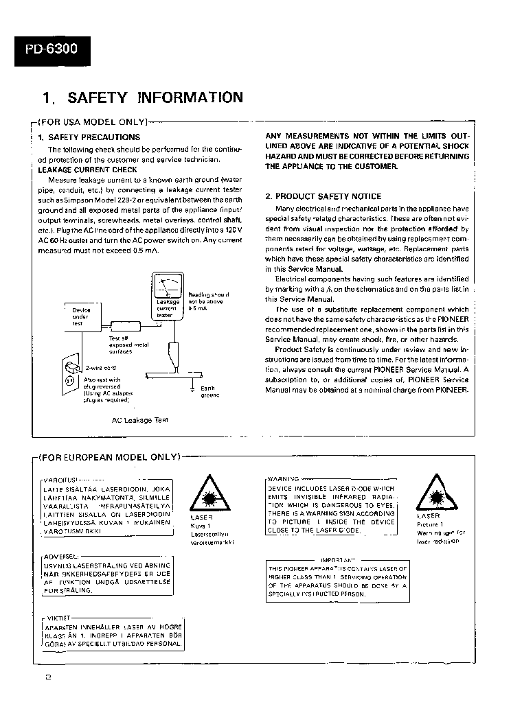 PIONEER PD6300 service manual (2nd page)