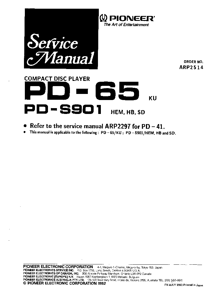 PIONEER PD65 PDS901 service manual (1st page)