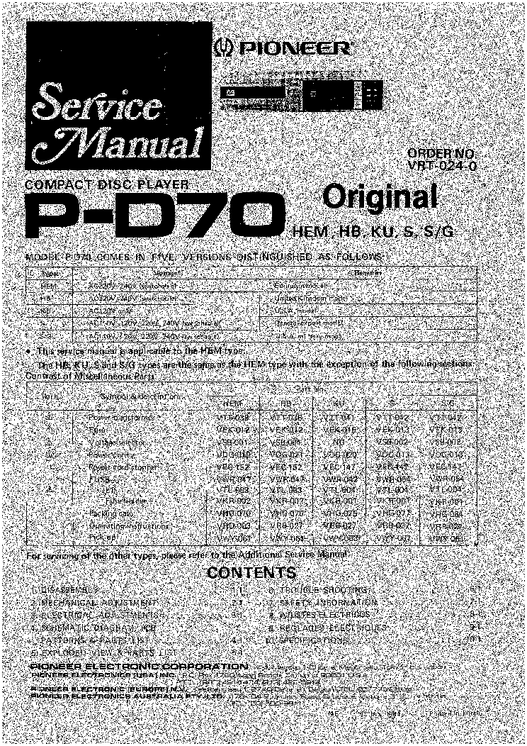 PIONEER PD70 service manual (1st page)