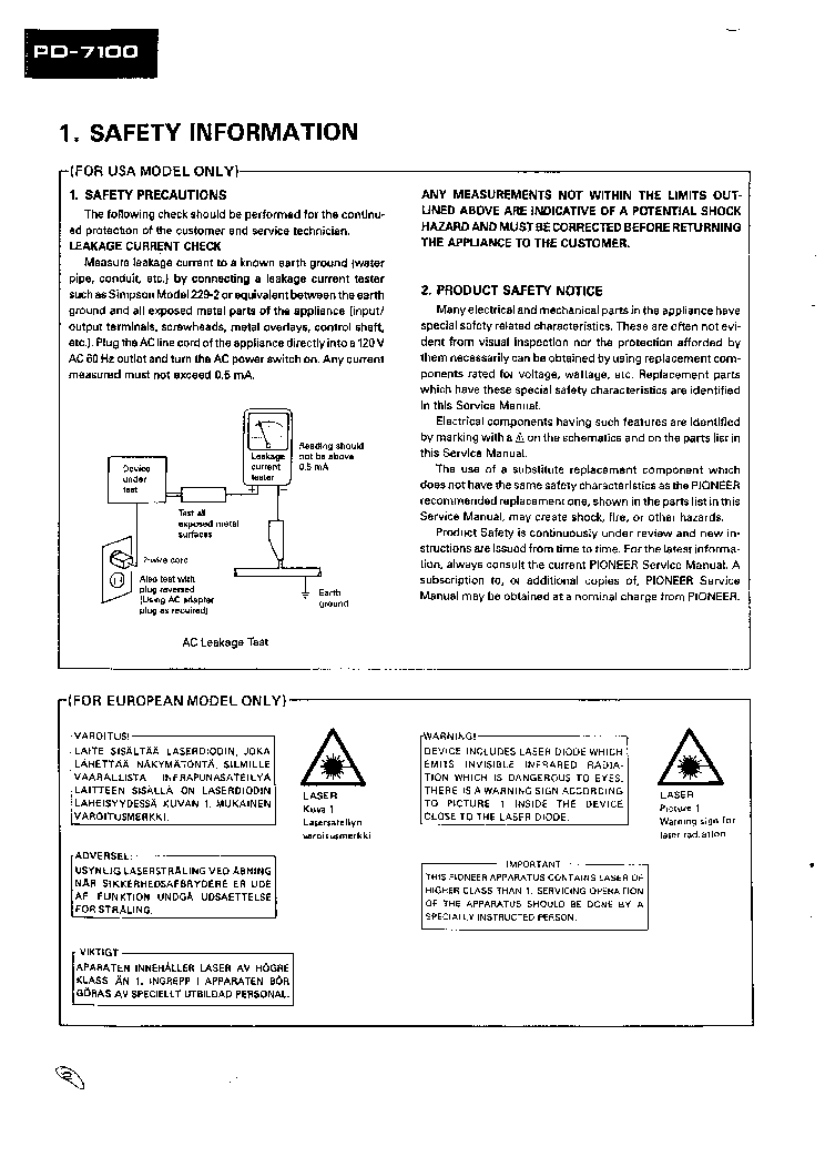 PIONEER PD7100 service manual (2nd page)