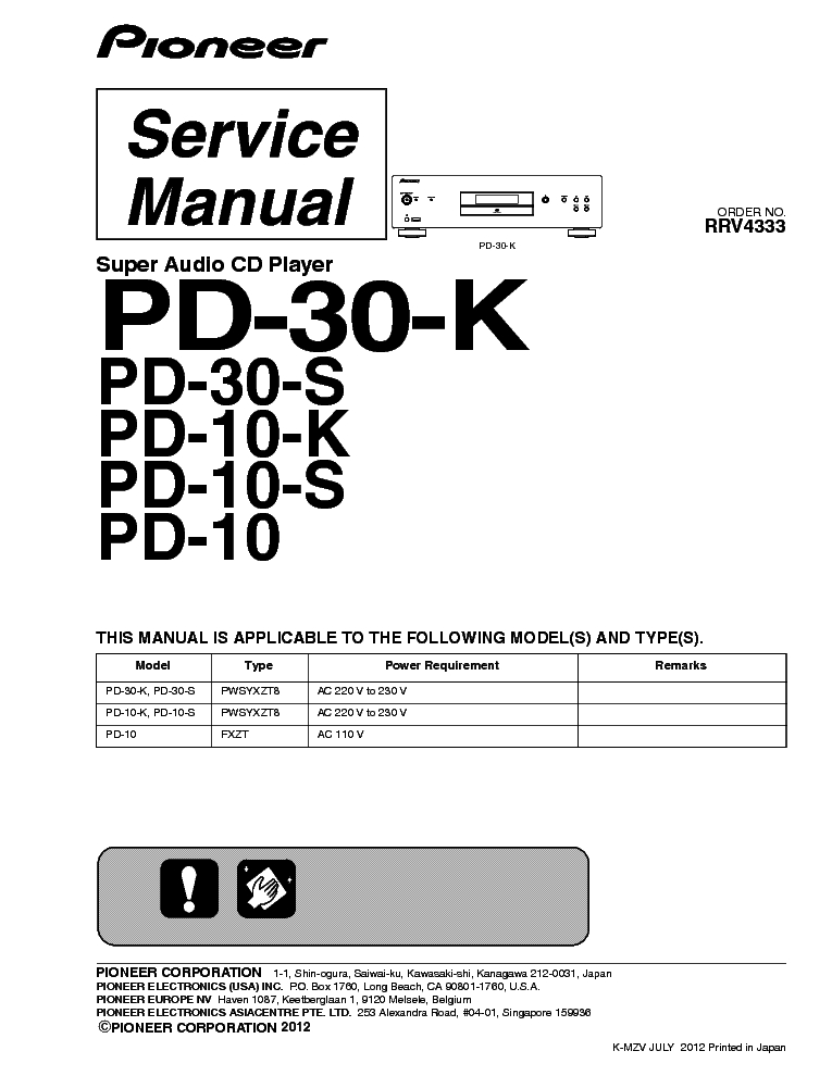 PIONEER PD 30 10K service manual (1st page)