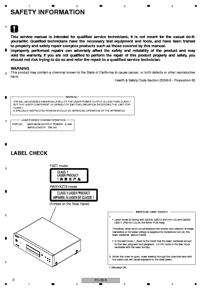 PIONEER PD 30 10K service manual (2nd page)