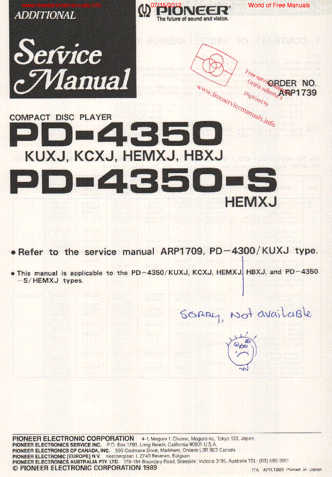 PIONEER PD 4350 service manual (1st page)