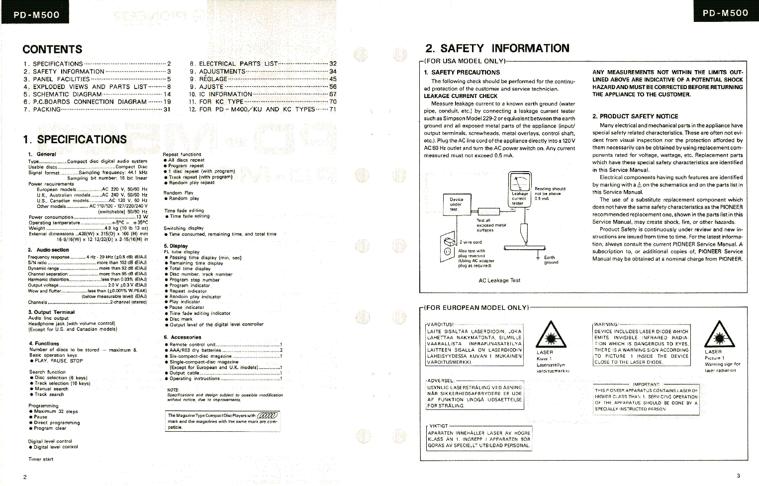 PIONEER PD M500 service manual (2nd page)