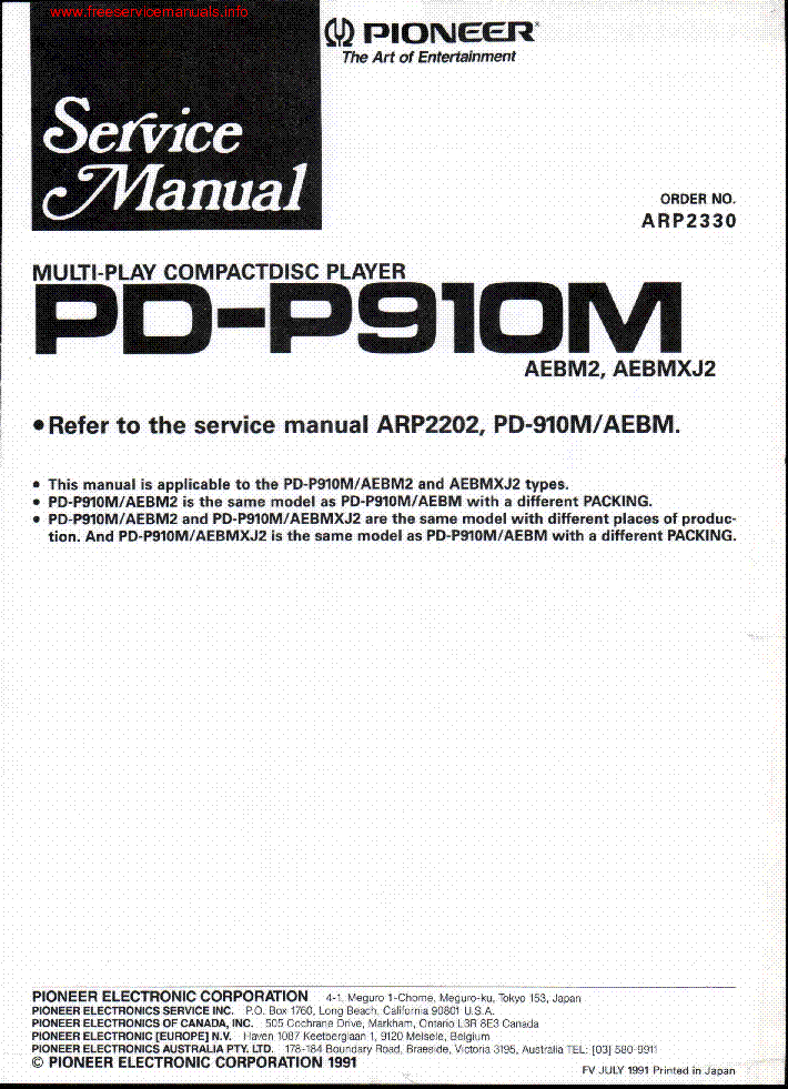 PIONEER PD P910M service manual (1st page)