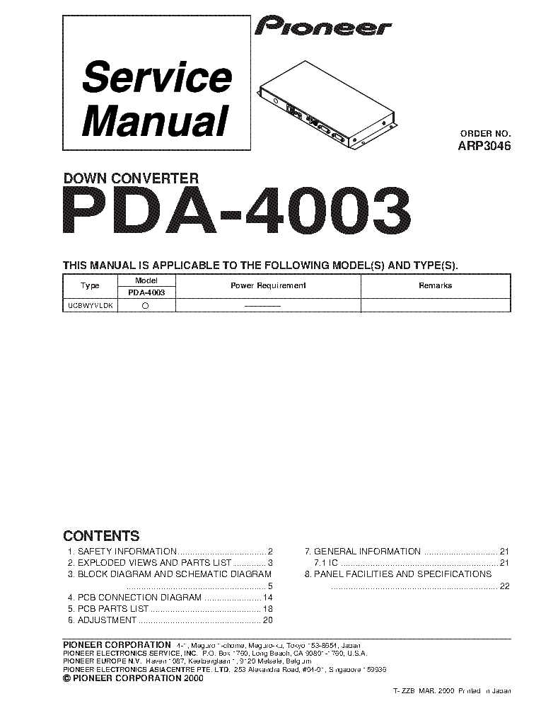 PIONEER PDA-4003 ARP3046 service manual (1st page)