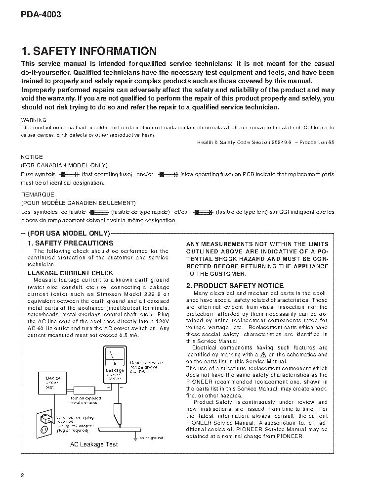 PIONEER PDA-4003 ARP3046 service manual (2nd page)
