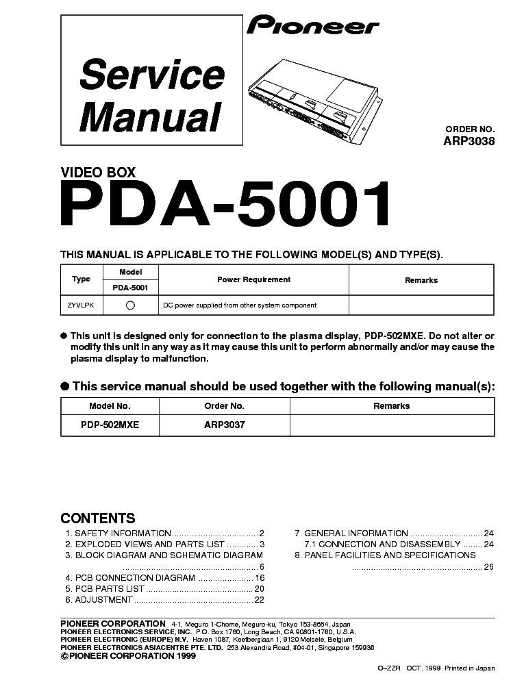 PIONEER PDA-5001 ARP3038 SM service manual (1st page)