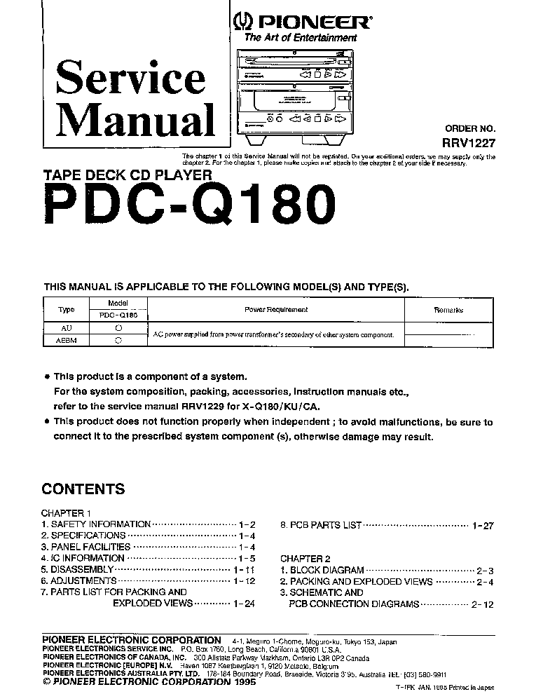 PIONEER PDC-Q180 SM service manual (1st page)