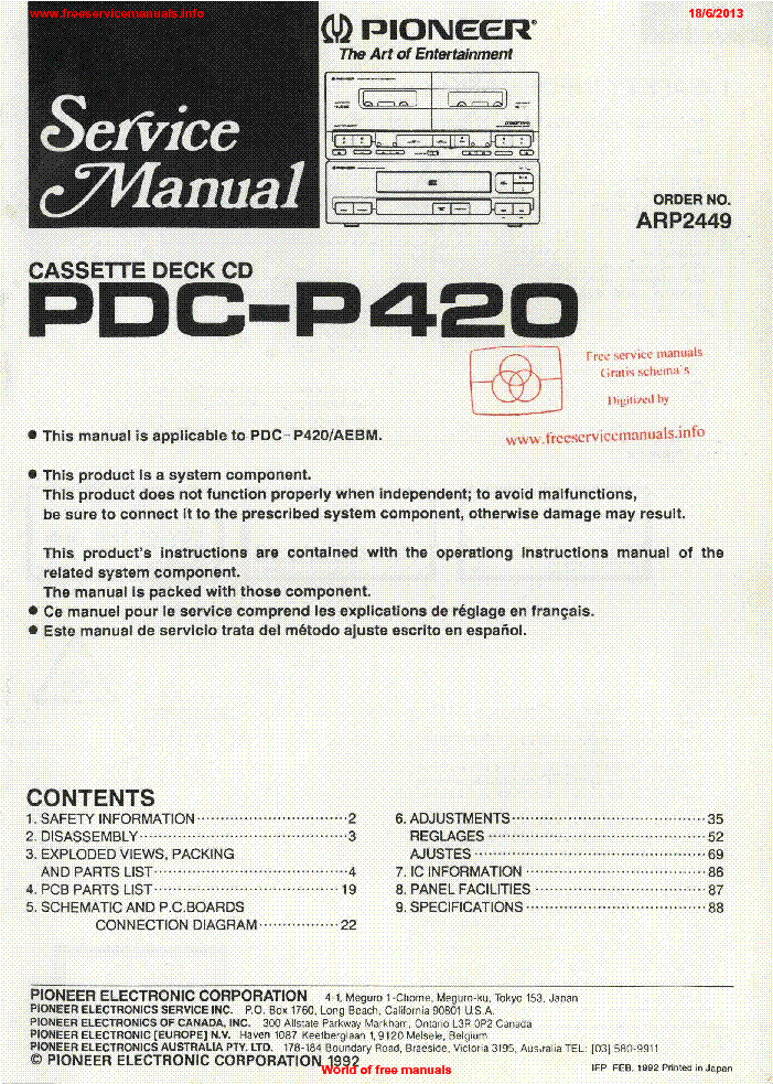 PIONEER PDC P420 service manual (1st page)