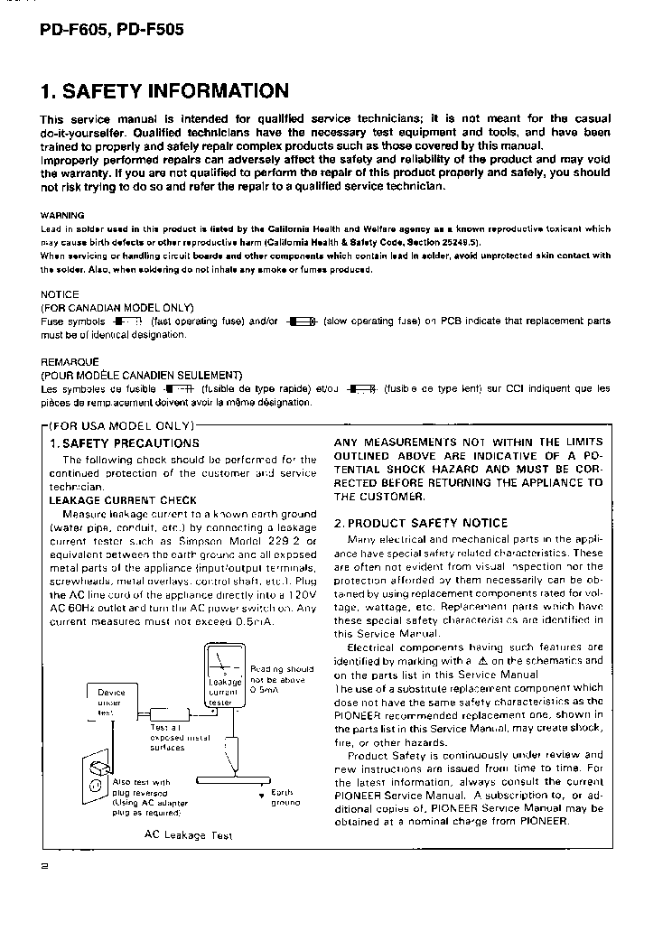 PIONEER PDF505 PDF605 service manual (2nd page)