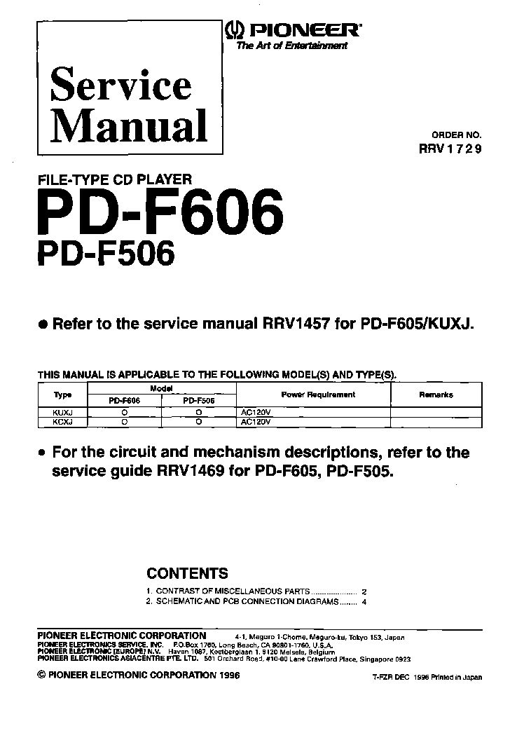 PIONEER PDF506 PDF606 service manual (1st page)