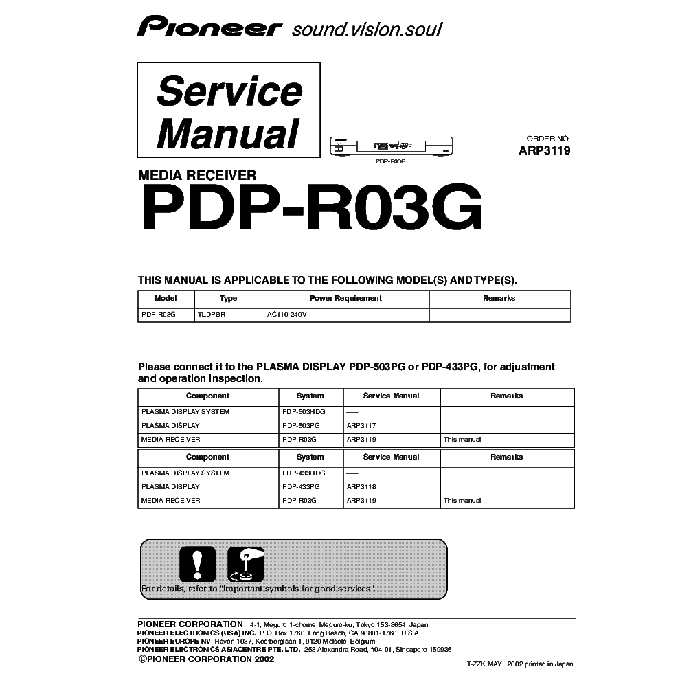 PIONEER PDP-R03G ARP3119 service manual (1st page)
