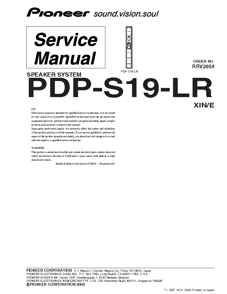 PIONEER PDP-S19-LR service manual (1st page)