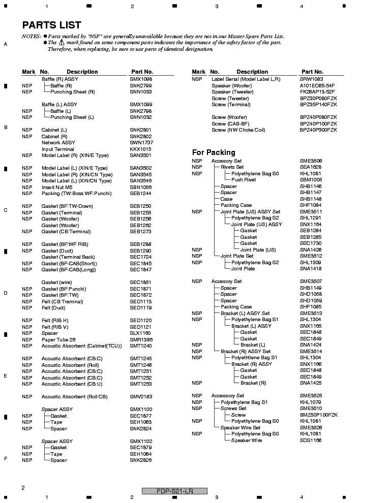 PIONEER PDP-S21-LR PARTS service manual (2nd page)