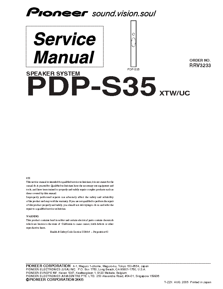 PIONEER PDP-S35 service manual (1st page)