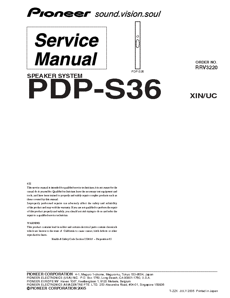 PIONEER PDP-S36 service manual (1st page)