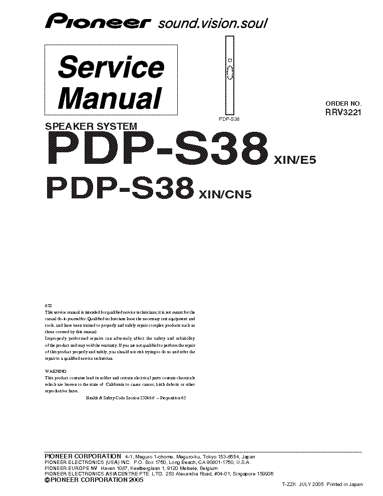 PIONEER PDP-S38 service manual (1st page)