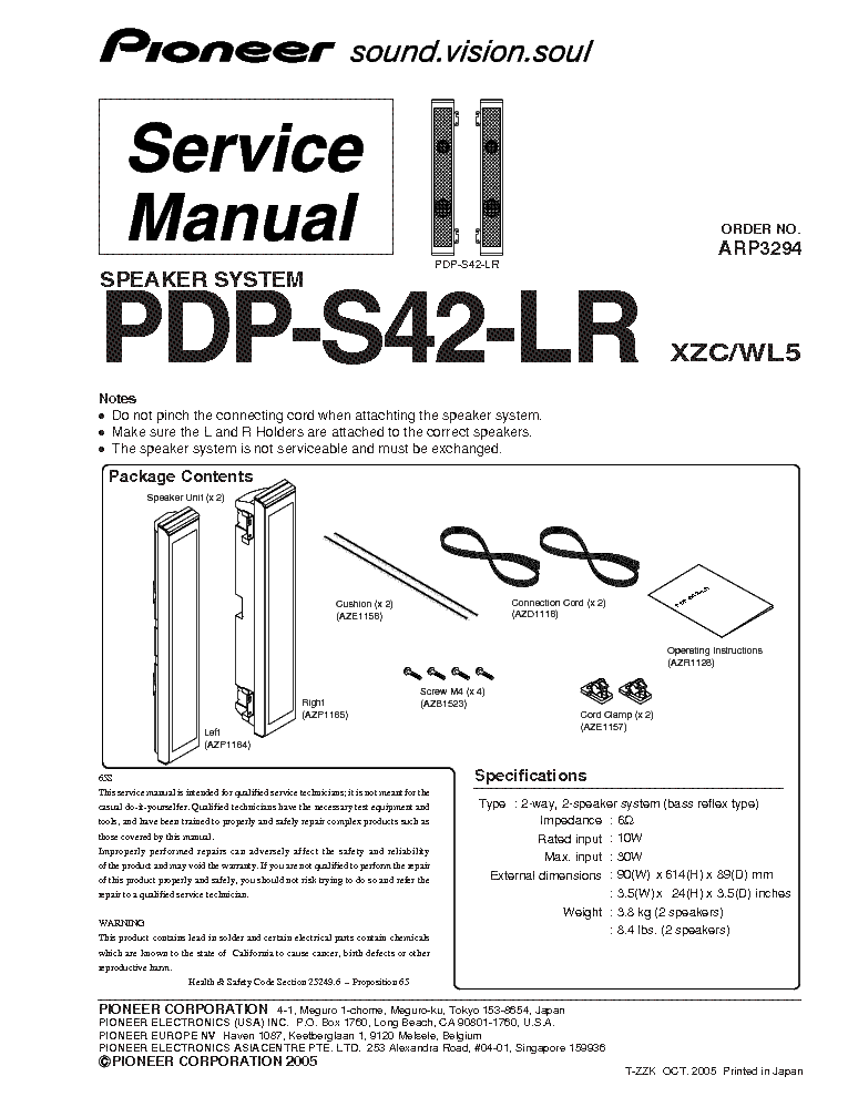 PIONEER PDP-S42-LR service manual (1st page)