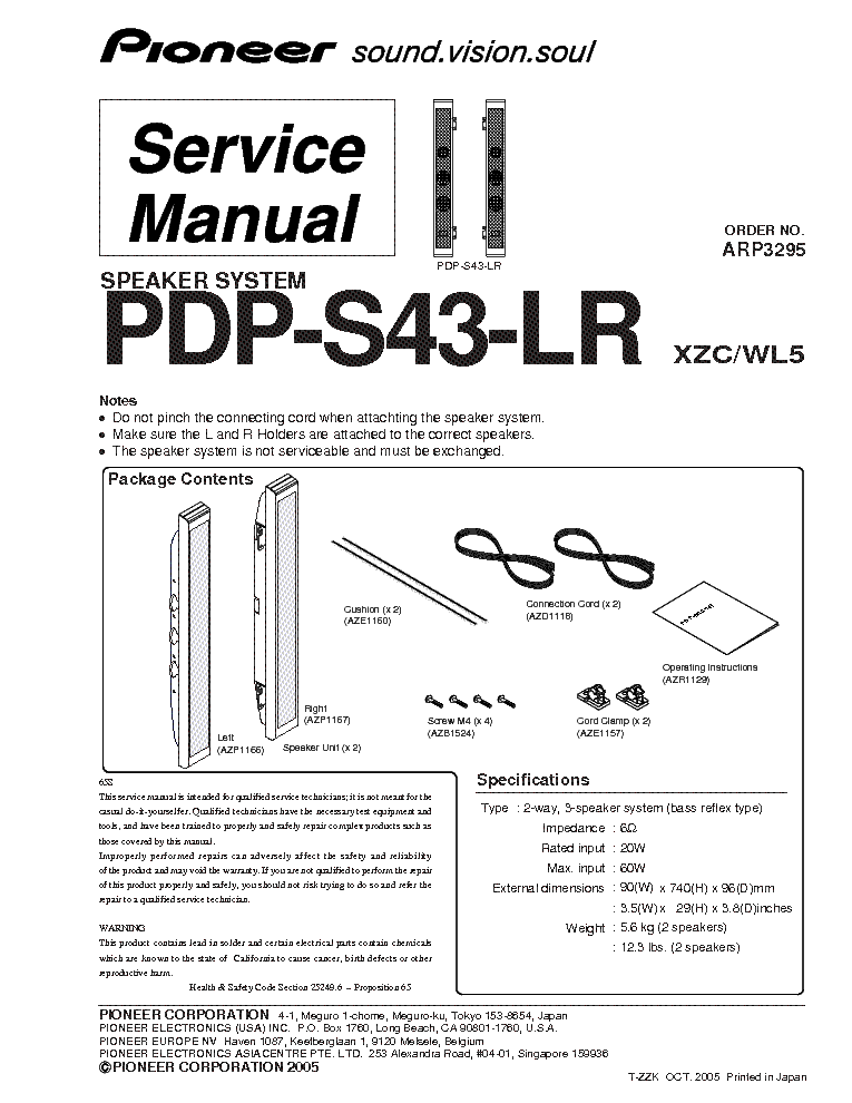 PIONEER PDP-S43-LR service manual (1st page)