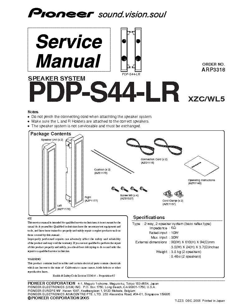 PIONEER PDP-S44-LR service manual (1st page)