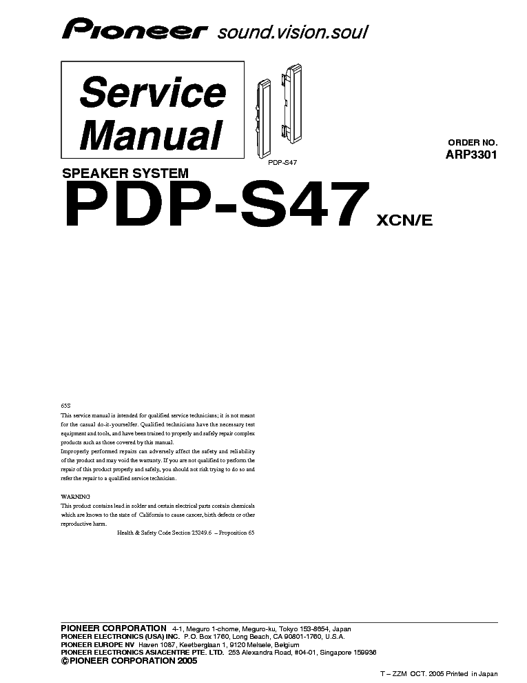 PIONEER PDP-S47 service manual (1st page)
