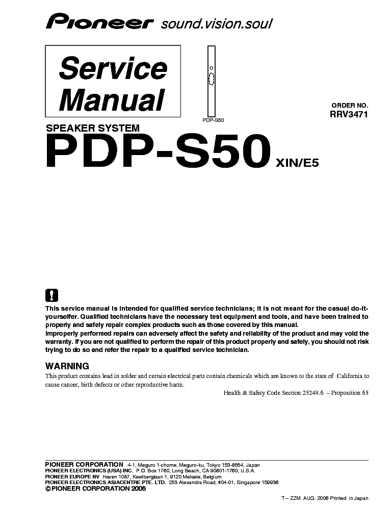 PIONEER PDP-S50 Service Manual download, schematics, eeprom, repair