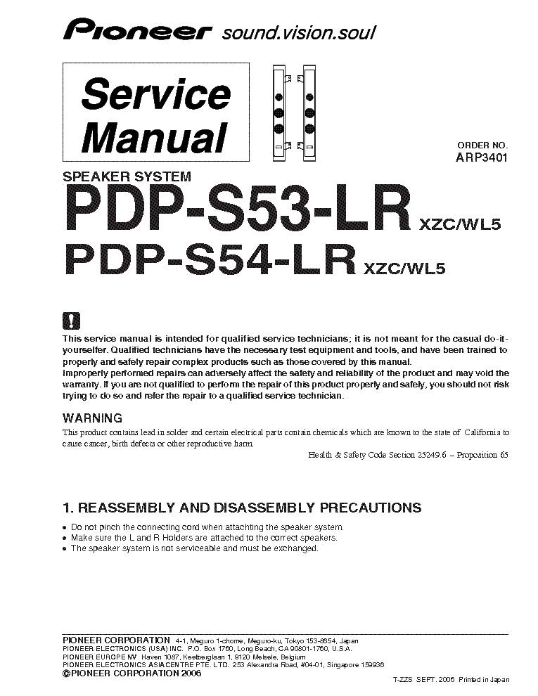 PIONEER PDP-S53-LR S54-LR service manual (1st page)