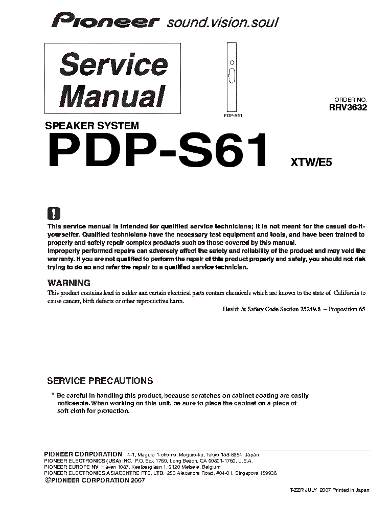 PIONEER PDP-S61 SM service manual (1st page)