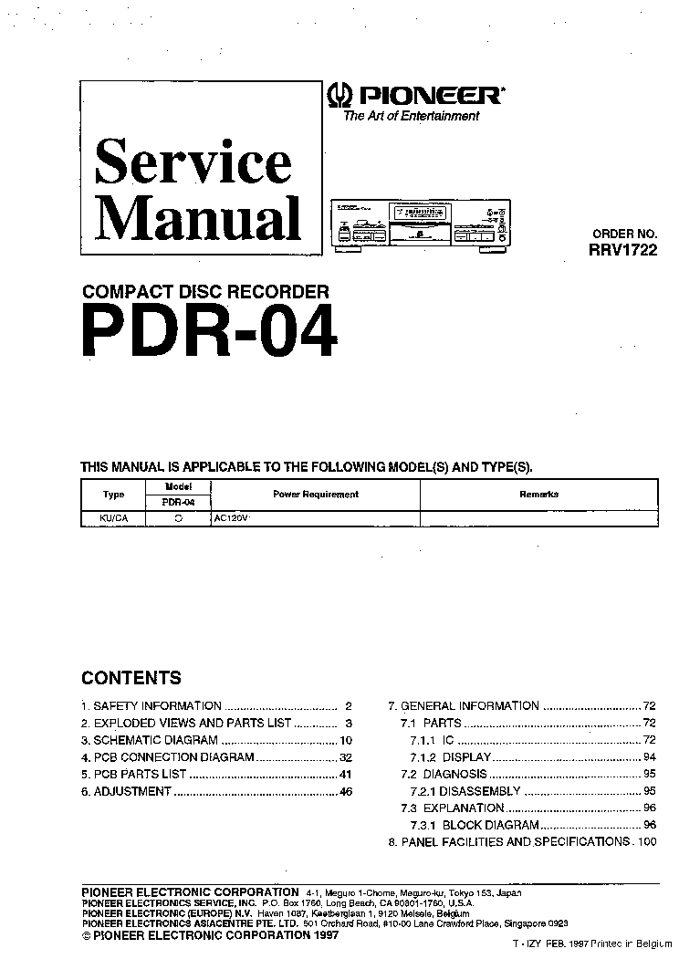 PIONEER PDR-04 SM service manual (1st page)
