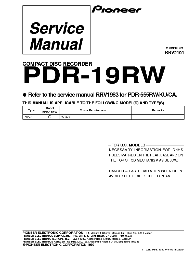 PIONEER PDR-19RW service manual (1st page)