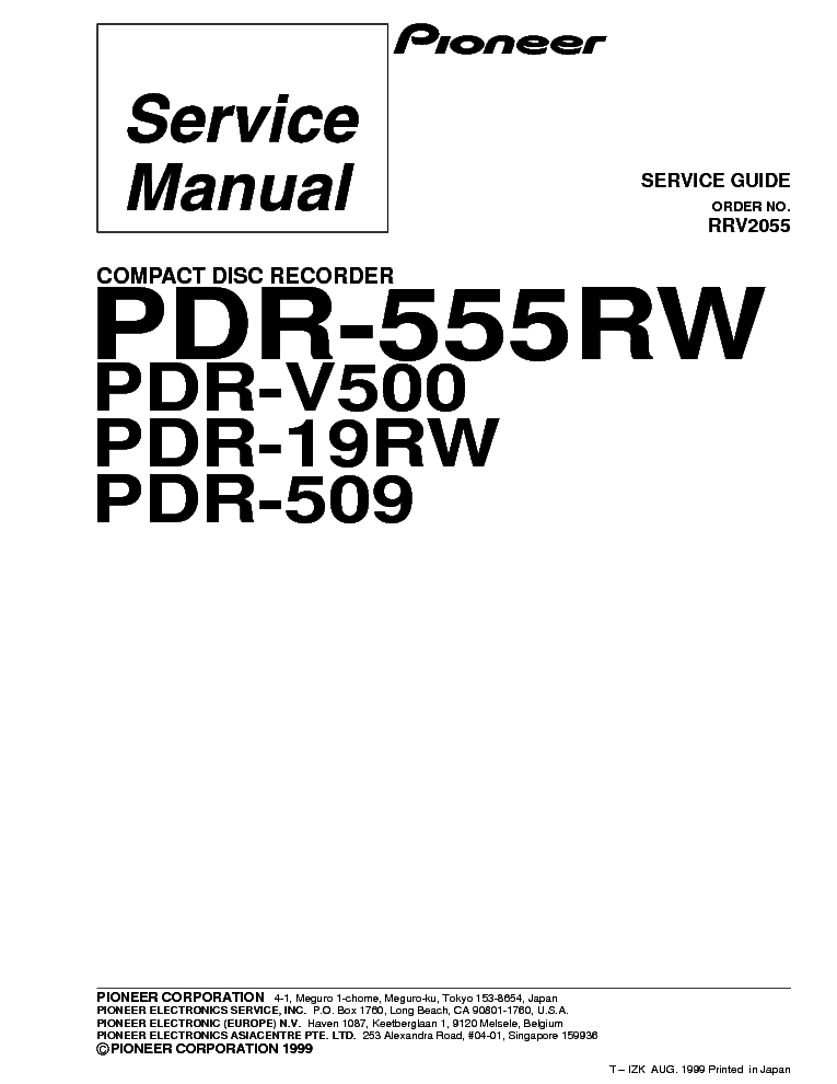 PIONEER PDR-19RW 509 555RW V500 service manual (1st page)