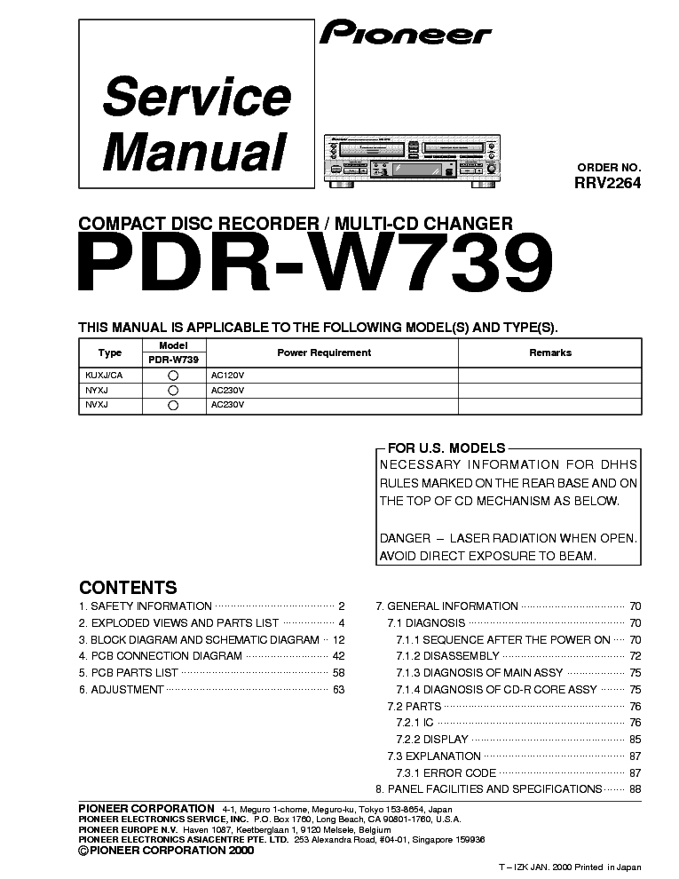PIONEER PDR-W739 service manual (1st page)