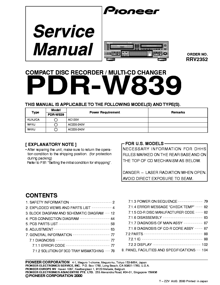 PIONEER PDR-W839 SM service manual (1st page)