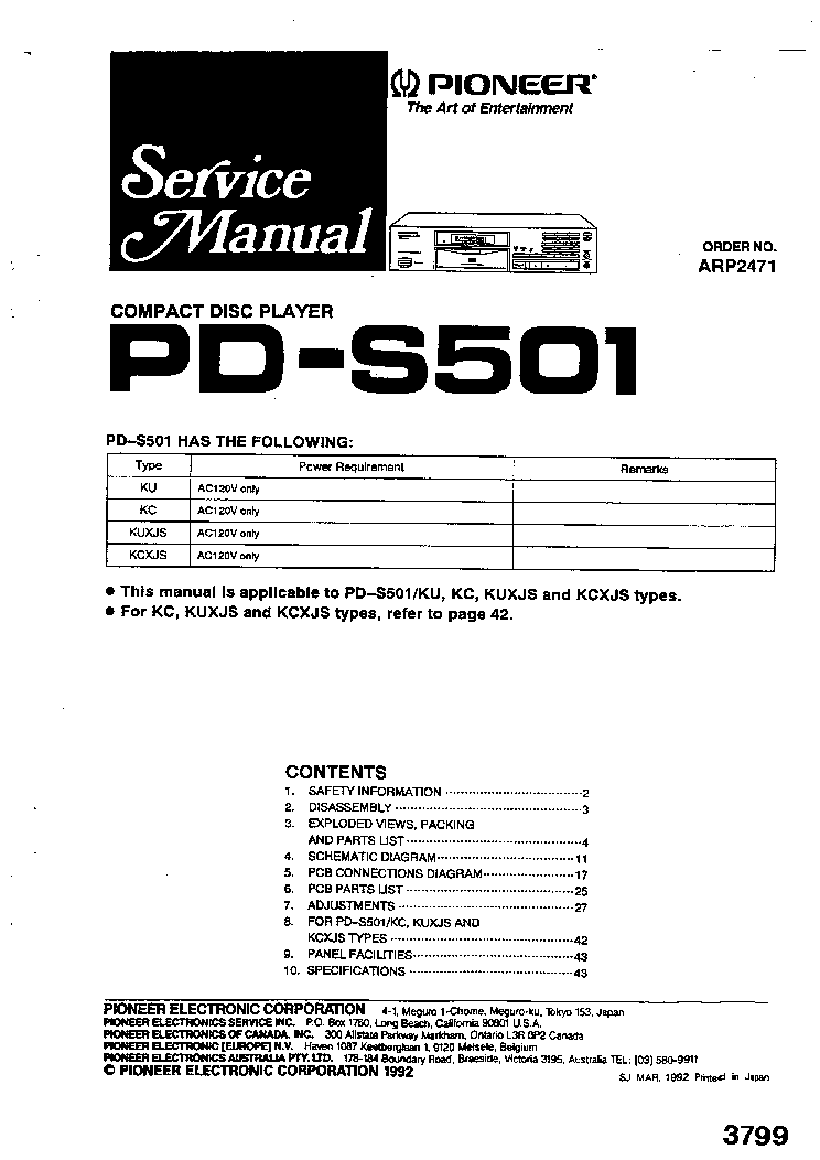 PIONEER PDS501 service manual (1st page)