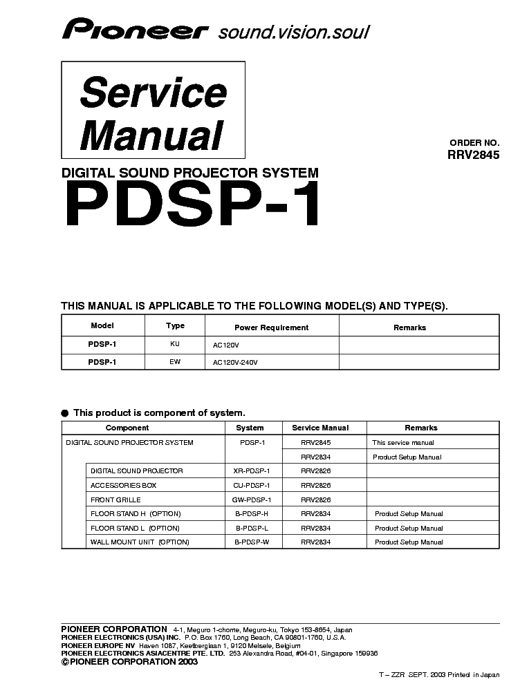 PIONEER PDSP-1 service manual (1st page)