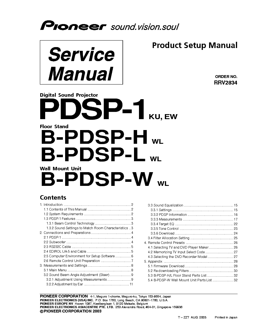 PIONEER PDSP-1 B-PDSP-H L W service manual (1st page)