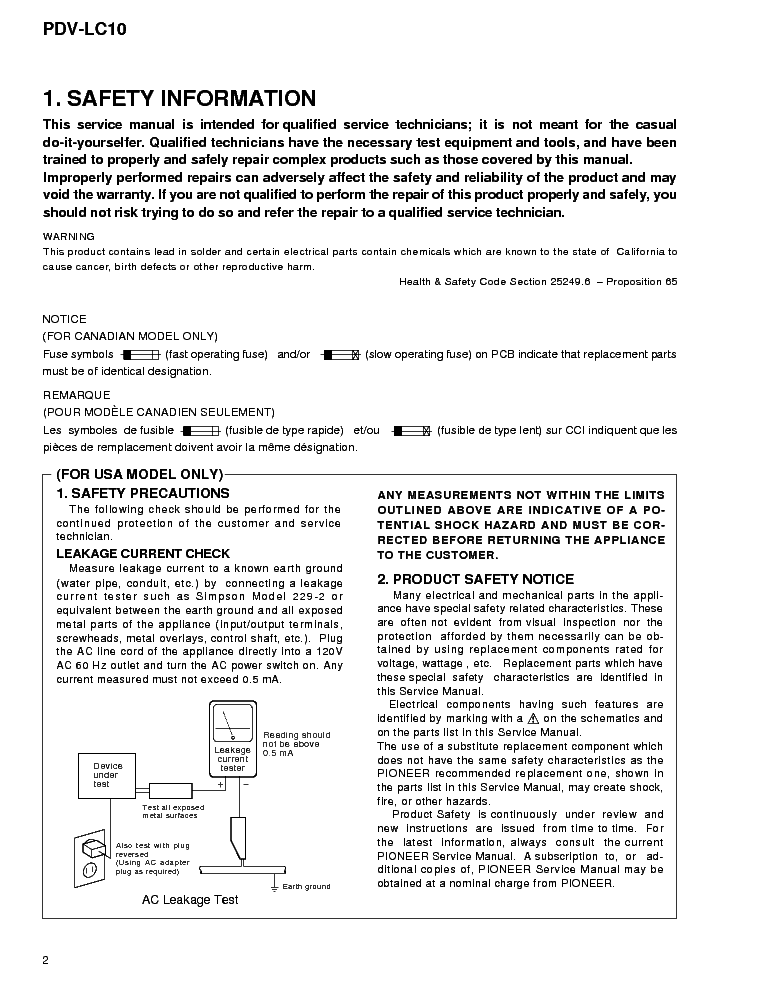 PIONEER PDV-LC10 SM service manual (2nd page)