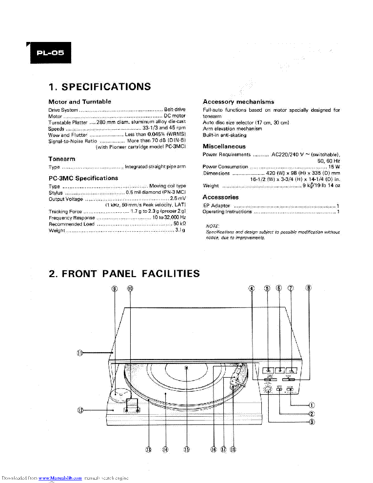 PIONEER PL-05 ARP-142-0 SERVICE MANUAL service manual (2nd page)
