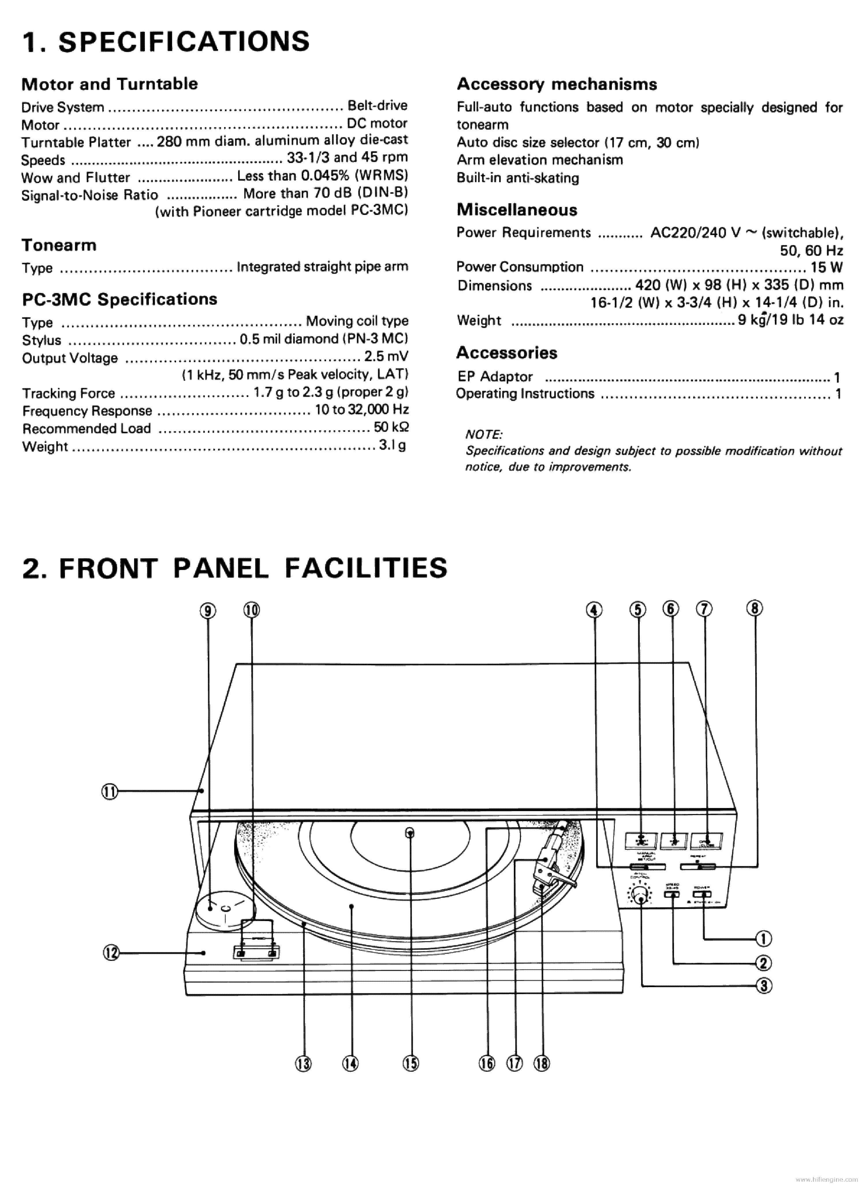 PIONEER PL-05 SERVICE ARP-142-0 EN service manual (2nd page)