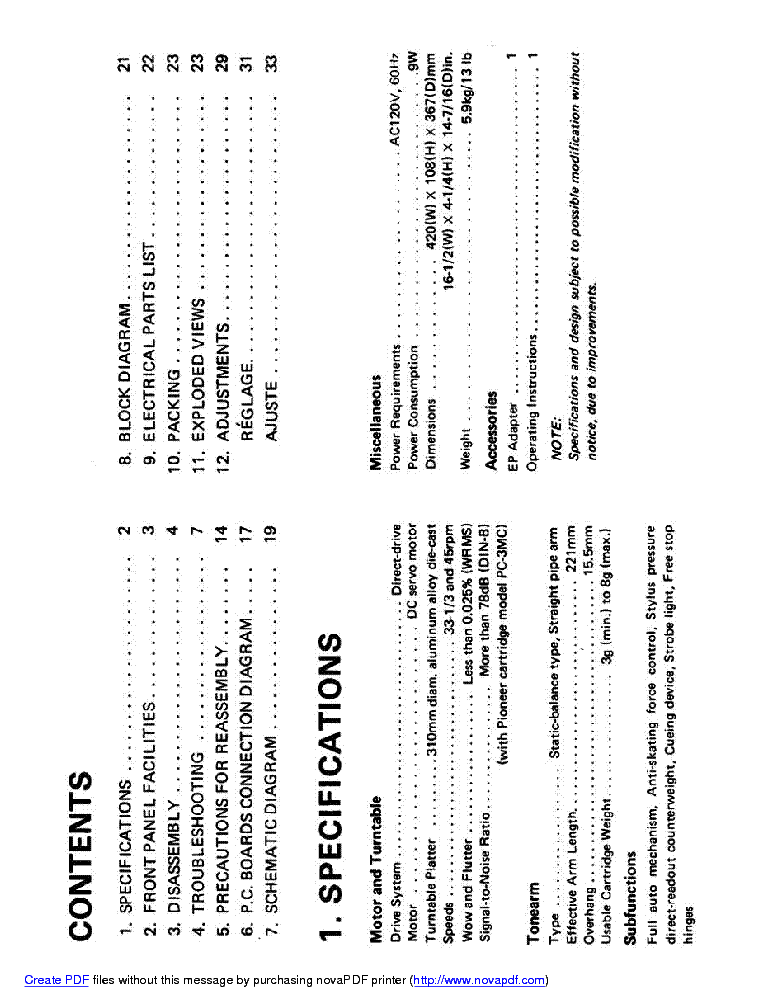 PIONEER PL-420 SM service manual (2nd page)