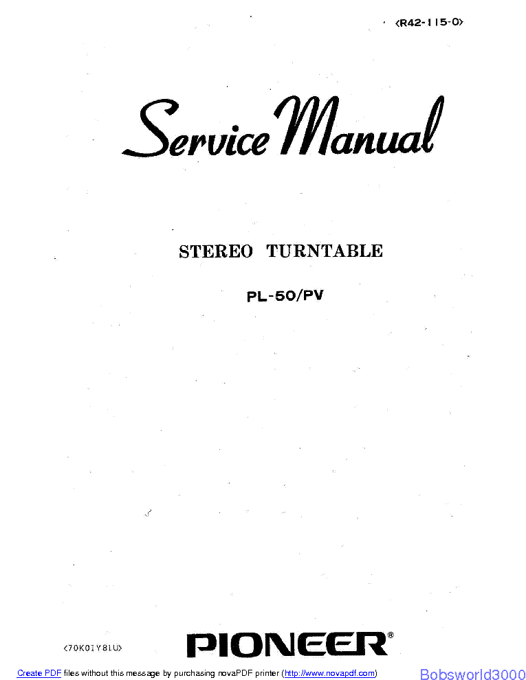 PIONEER PL-50 SM service manual (1st page)