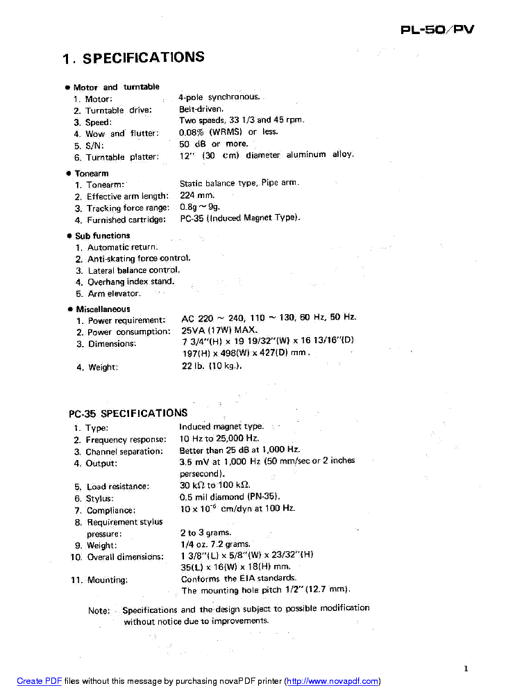PIONEER PL-50 SM service manual (2nd page)