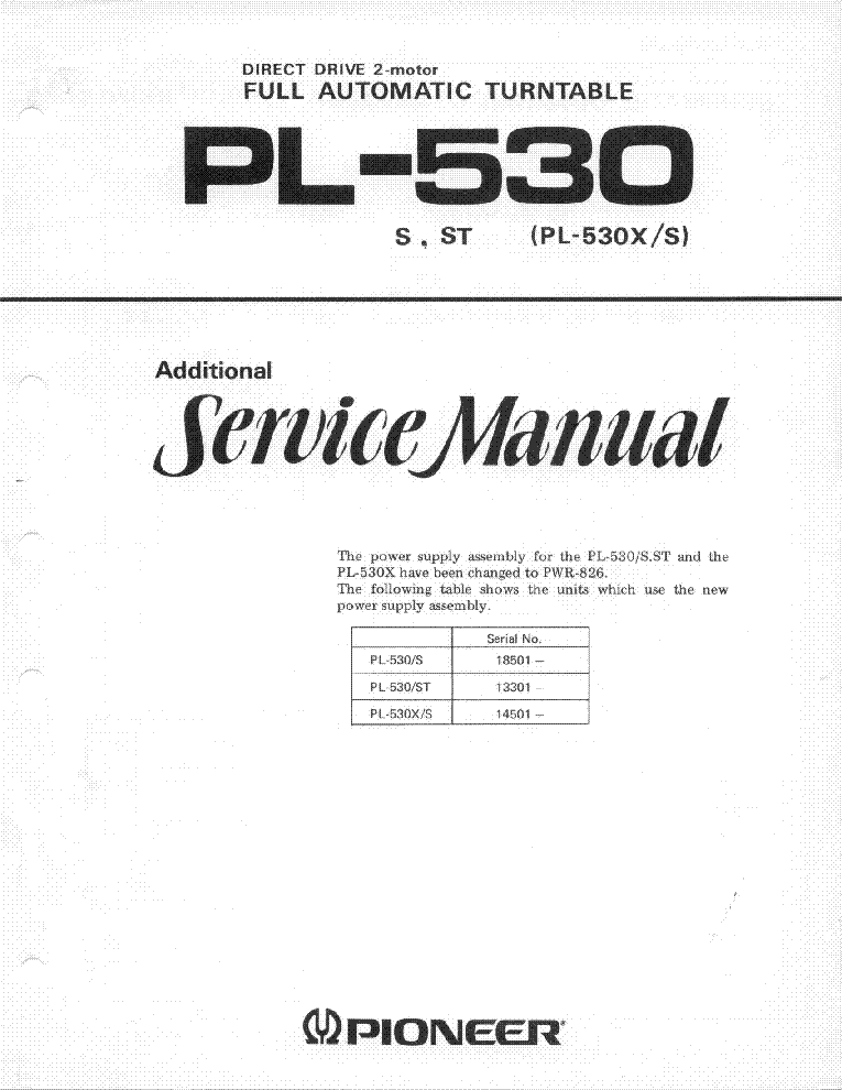 PIONEER PL-530 SM service manual (1st page)